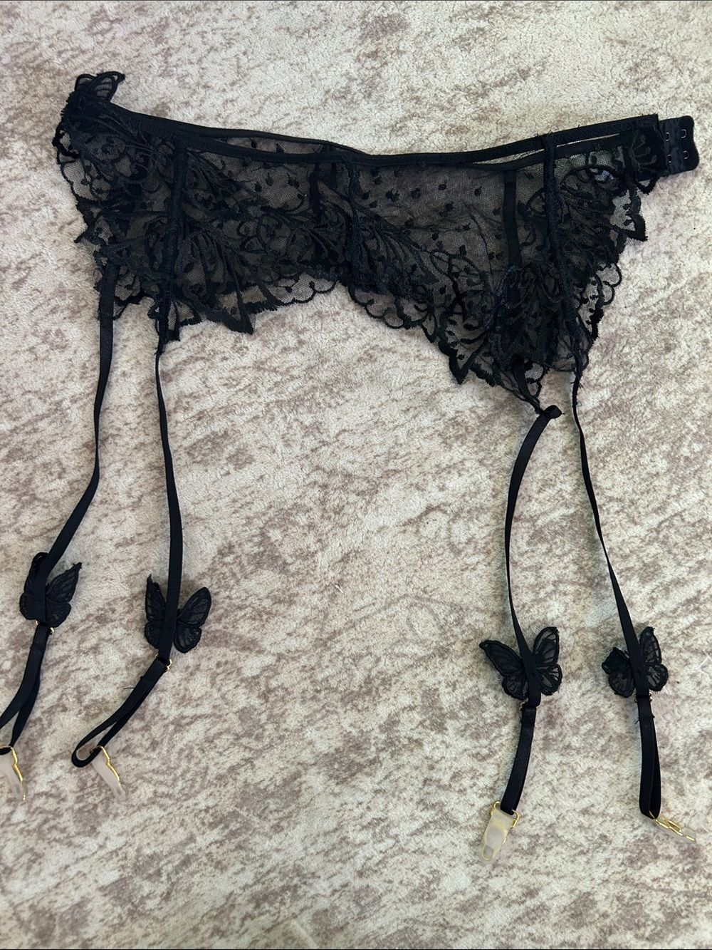 Forplay Black Lace Butterfly Garter Belt medium